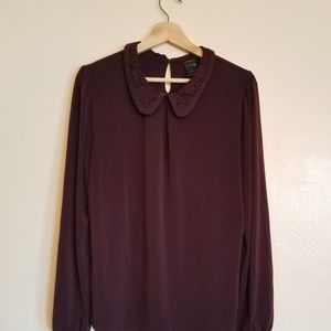Ann Taylor Burgendy Lace Collared Blouse Medium